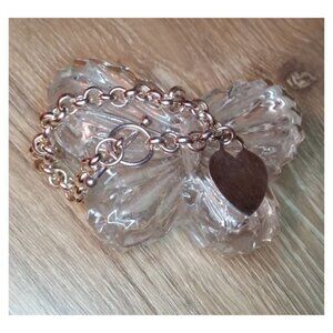 Vintage OTC Italy solid 925 sterling silver chain bracelet heart charm dangle.